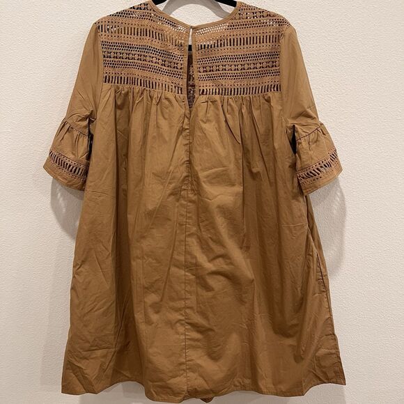 English Factory MK1156D Women Lace Detail Mini Dress Tan size M Festival Party - Picture 8 of 10